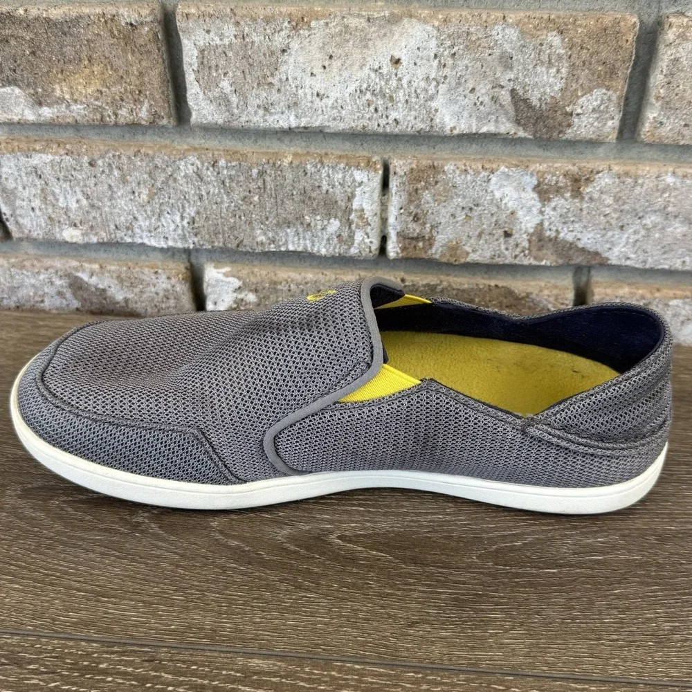 Olukai Nohea Mesh Men's Casual Slip On Boat Shoes Sz 8 Gray Yellow 10188-RK12